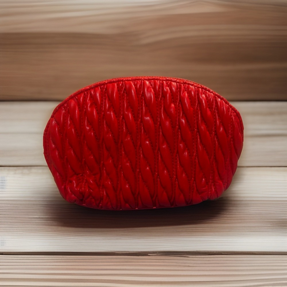 Make-Up Cosmetic Storage Bag By A New Day Red Thick Leather Textured Solid Clean